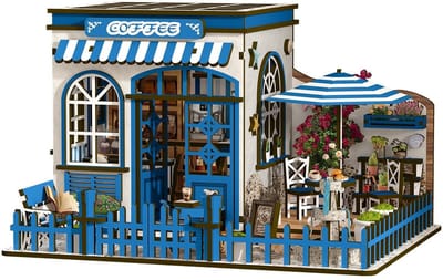Santorini Sun Coffee - 3D Puzzel met Handleiding - DIY - Miniatuur Modelbouw Hout Kinderen en Volwassenen - Houten bouwpakket - Assemblr