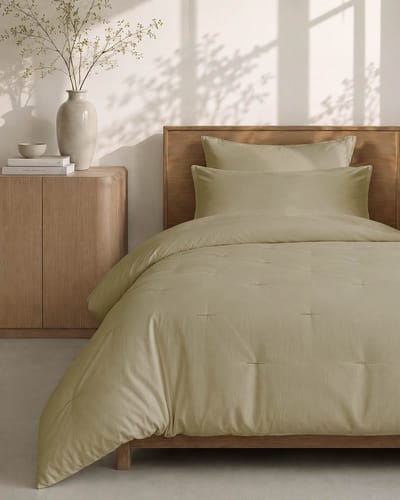 HOOMstyle Wasbaar dekbed zonder overtrek - 140x220 1 persoons met 1 kussensloop - Olijfgroen