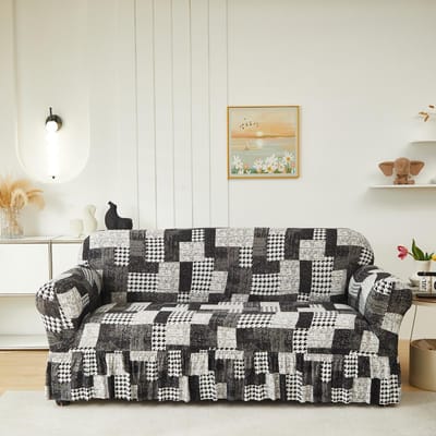 1 stuk Gedrukte Rok Bankhoes, elastisch, antislip. Simpel, modern, alle seizoenen, stof- en katbestendig. Intrekbaar, wasbaar, duurzaam. 1-Seater white