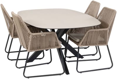 5-delige tuinset | 4 Mona tuinstoelen | Tuintafel Barletta 180x115cm | Sand & Black Sandstone