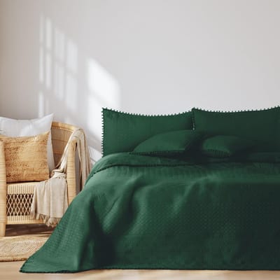 Sprei met pompons 220x240 cm bedsprei tweezijdig Ultrasonic quilten polyester Meadore donkergroen