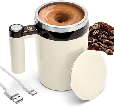 Zelfroerende mok met temperatuurweergave, 304 roestvrij staal, elektrische schudder met handvat voor warme dranken zoals chocolade, koffie en melk (400ml)