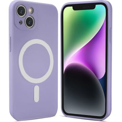 ShieldCase telefoonhoesje geschikt voor Apple iPhone 14 Plus Magneet hoesje siliconen zijde - lila - Backcover case - Shockproof hoesje - Zacht hoesje met oplaad ring