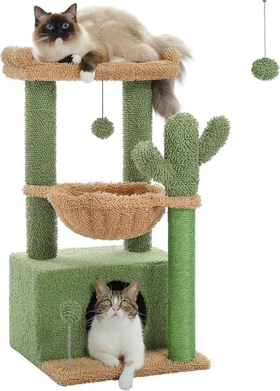 Famanu - Cactusvormige krabpaal met hangmat, decoratief kattenmeubel voor spelen, slapen en krabben