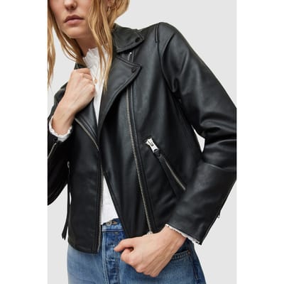 AllSaints Dalby Faux Biker Black Größe: 2 | Lederjacken Outlet | Damen | Schwarz