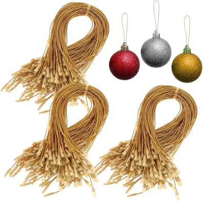 300 stuks kerstornamenten haken, ornament hanger met snap ornament string voor kerstboom vakantie feest hangende decoraties touwen voorgesneden lint haken eenvoudig (goud)