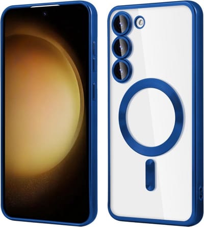 Telefoonhoesje Geschikt voor Samsung Galaxy S22 – Siliconen Hoes met Chroom – Compatibel met MagSafe – Geïntegreerde Camerabescherming – Donkerblauw – FuturiQ