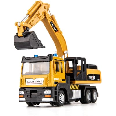 Modèle Jouet Voiture Camion Malaxeur à Ciment Excavatrice 1/32 Métal Moulé Sous Pression Son Lumière Rappel Alliage Véhicules d'Ingénierie Modèles Jouets pour Enfants