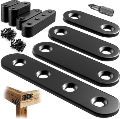 40 Stuks Zwarte Metalen Platte Connectoren met Schroeven en Perforated Bevestiging voor Meubelreparaties en Versterkingen