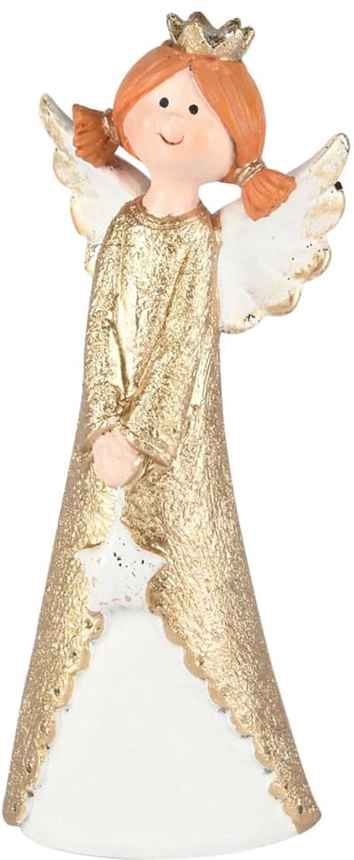 Dekoratief | Engeltje staand m/sterretje, goud/wit, resina, 7x5x16cm | A255422