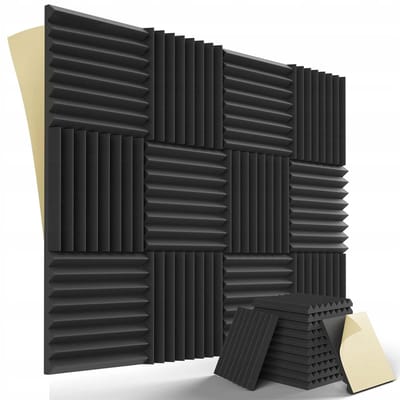 Geluidsisolatie - 12 Zelfklevende Geluidsdempende Panelen - 30x30cm Zwarte Schuimblokken - Voor Studio, Kantoor & Slaapkamer - Eenvoudig te Installeren