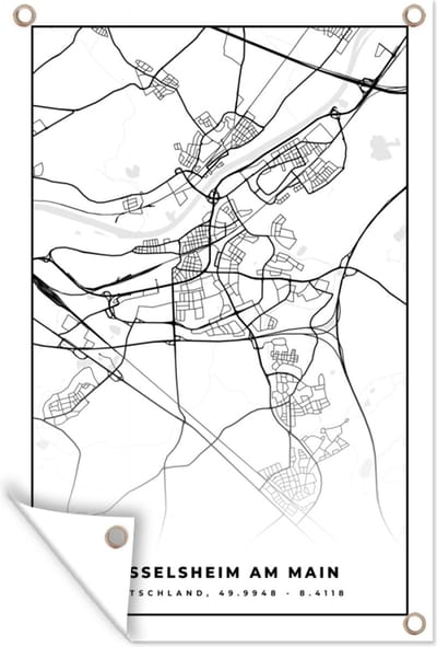Muurdecoratie Plattegrond - Kaart - Rüsselsheim am Main - Stadskaart - 120x180 cm - Tuinposter - Tuindoek