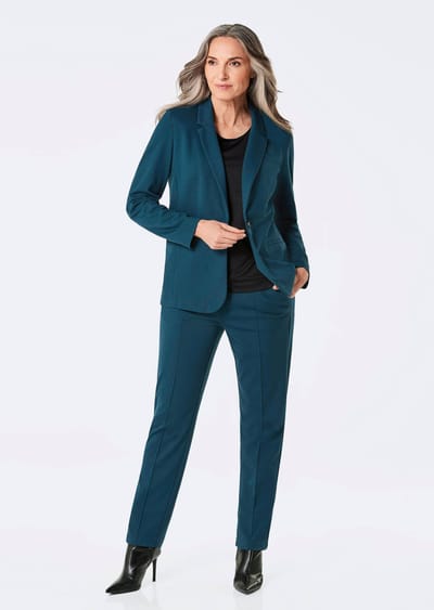 Taps toelopende broek met elastische band - petrol - Gr. 19 van Goldner Fashion