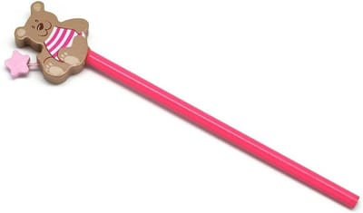 Doop Pen - Aandenken Beer - Baby Feest Versieren - Houten Beer Figuur - 17 cm - Roze