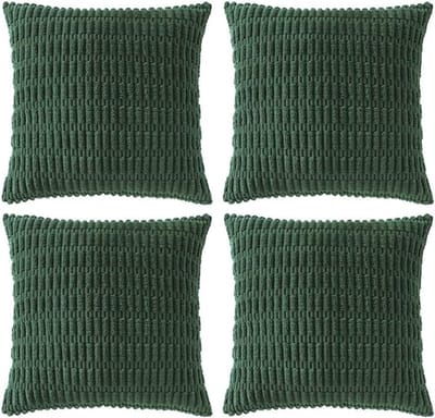Fancy Homi Set of 4 Dark Green Boho Decorative Throw Pillow Covers for Couch, Bed Couch, Aesthetic Modern Bohemian Room Decor, Soft Fluffy Fluffy Cozy Textured Corduroy Pillowcase 40