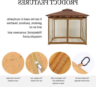 Mosquito Net voor Tuinparasol met Rits, 4 Paneel Schermwanden, Privacygordijn voor Buiten, Ideaal voor Terras en Tuin (300x300x220cm)