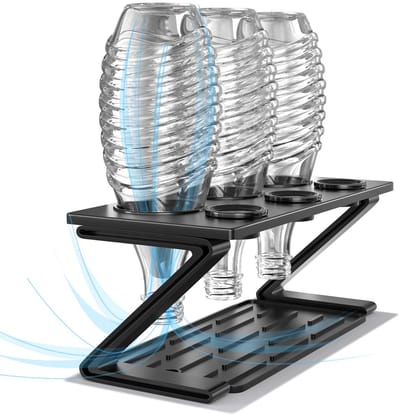Flashhouder voor SodaStream, 3-delige afdruiphouder met uitneembare afdruipbak en dekselhouder, afdruiprek voor Soda Stream Crystal en Emil flessen, weigeren te krassen (zwart)