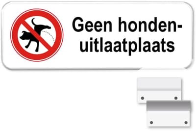 Bord Geen hondenuitlaatplaats - Weerbestendig Aluminium - 40x15 cm - Bevestiging: Met muur-/ wandmontage beugels