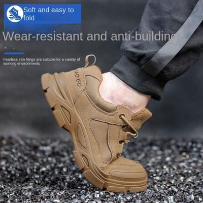 Chaussures d'assurance travail, Entrepôt Anti-écrasement, Anti-perforation, Résistant aux liens, Déodorant, Respirant, Antidérapant et Anti-fabrication 46 kaki