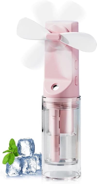 Handventilator - Ventilator Met Waternevel - Draagbare Mini Ventilator - Mist Ventilator - Oplaadbaar - 4 Standen - Waaier - Mini Airco - Draadloze Ventilator - Voor Reizen, Thuiskantoor, Camping, Outdoor - Roze