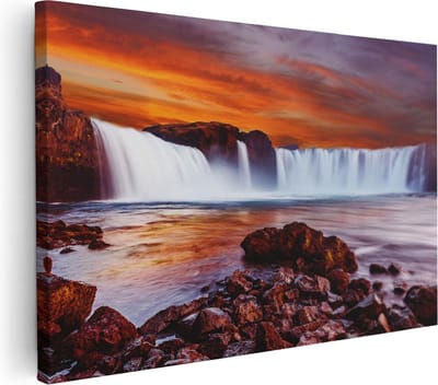 Artaza Canvas Schilderij Zonsondergang - 30x20 cm - Klein - Wanddecoratie Waterval - Muurdecoratie Landschap - Kamer Accessoires Natuur