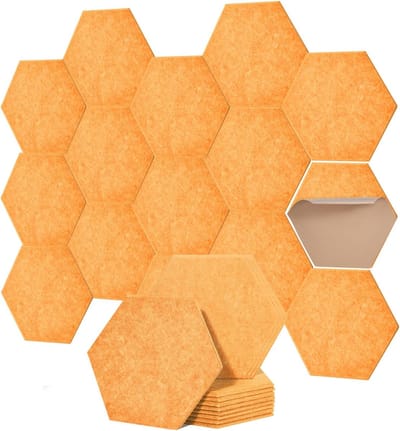 Zelfklevende Hexagon Akoestische Platen 30x26x0,9 cm - Set van 12 - Geluidsabsorberend voor Muur en Plafond - Geel