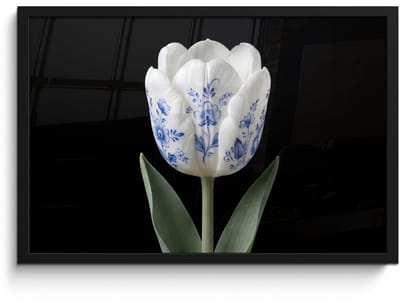 Poster in lijst - Fotolijst 60x40 cm - Posters - Tulp - Patroon - Blauw - Posterlijst zwart - Decoratie - Wanddecoratie woonkamer - Muurdecoratie slaapkamer