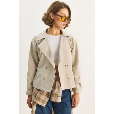 Dubbelgeknoopt Relaxed Fit Crop Trenchcoat