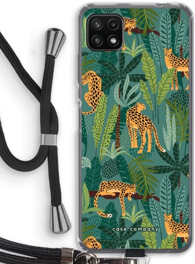 Case Company® - Hoesje met koord geschikt voor Samsung Galaxy A22 5G hoesje met Koord - Luipaard 2 - Telefoonhoesje met Zwart Koord - Bescherming aan alle Kanten en Over de Schermrand