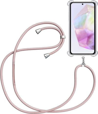 Telefoonkoord + Hoesje Geschikt voor Samsung Galaxy A35 - Lengte Verstelbaar - Telefoonketting - Shock Proof Case - Rose