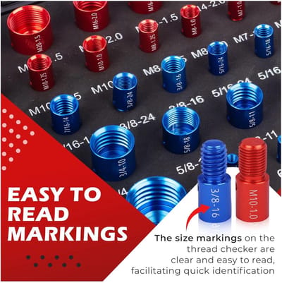 Dailygoods- Moer- en Boutdraadcontroleur 44 Stuks - Aluminium Meters - SAE/Metrisch - Opbergdoos met Labels - Draadspoed Meten - Handige Set - Draadmeter