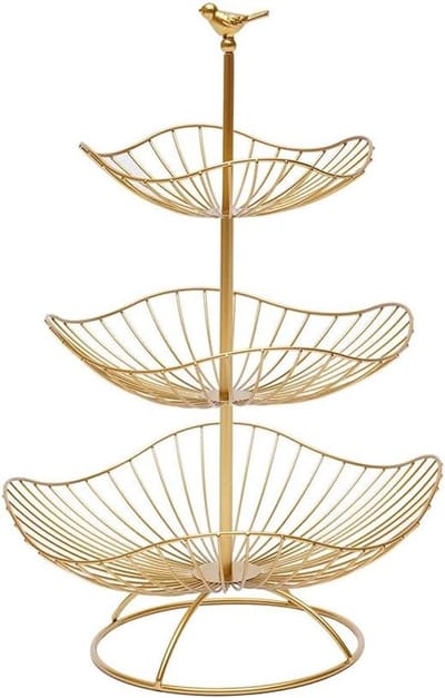 Fruitmand 3 etages - Etagère tafelblad - Fruit presenteren - IJzeren constructie - 31 x 31 x 47 cm - Goud