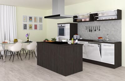 Eilandkeuken 310 cm - complete keuken met apparatuur Amanda - Eiken grijs/Wit - soft close - keramische kookplaat - vaatwasser - afzuigkap - oven - spoelbak