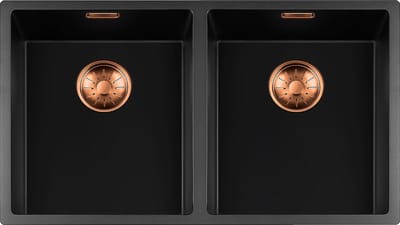 Lorreine Black Quartz Series spoelbak 34+3440cm mm Plug Copper 3434BQ-FU-Copper