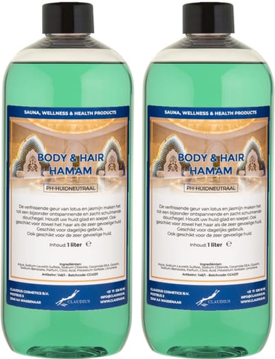 Body & Hair Hamam 1 liter met dop - set van 2 stuks - 2 in 1 voor lichaam en haar - voordeelverpakking