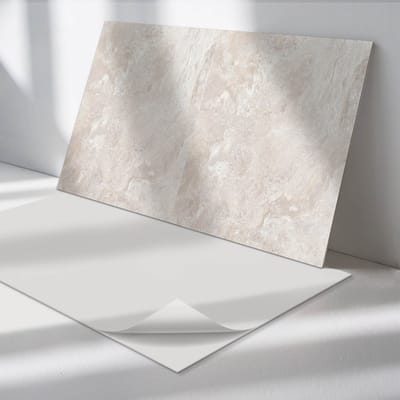 Wallfluent Vinyl Wandpaneel - Natuursteenpatroon Zelfklevend Wandpaneel - 100 cm x 50 cm - Romig PVC wandpaneel - Set van 1 - Rechthoekig Wandbekleding Vinyl - Texturen Wandpaneel - PVC Muurpaneel - Wandpaneel Keuken en Badkamer