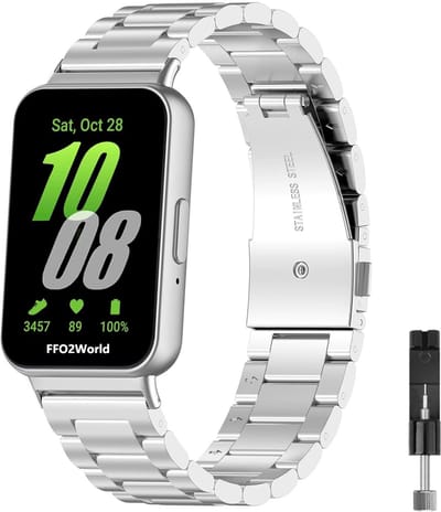 Stravo Stalen schakel bandje - geschikt voor Samsung Galaxy Fit 3 - Metalen RVS bandje - Zilver (Inclusief inkort toolkit)