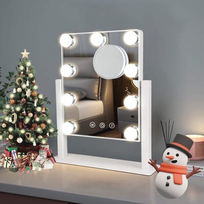 Draaibare Make-up Spiegel met Verlichting - 360° Cosmetische Spiegel met Dimbare LED Lampjes en Kleurverlichting