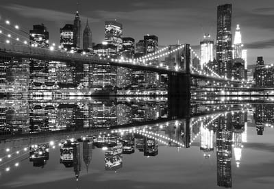 Fotobehang New York City Skyline Brooklyn Bridge | XL - 208cm x 146cm | 130g/m2 Vlies