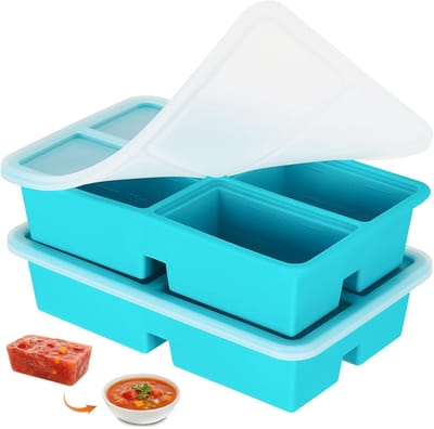 Set van 2 Siliconen Vriestcontainers met 4 Compartimenten van 250 ml, Ideaal voor Soep, Bouillon en IJs, Stapelbaar en BPA-vrij