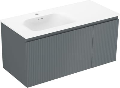 Mexen Rivel badkamerkast 100 cm met wastafel Vela links, 1S, 1D, gegroefd, grafiet mat/wit mat - 91A23-10047-3-BBFF66-W23L01