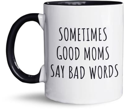 NietMokken.nl - Beker – SOMETIMES GOOD MOMS SAY BAD WORDS – Grappige moeder mok – Cadeau voor mama met humor – 325ml keramiek – Aan beide zijden bedrukt – Moederdag of verjaardag