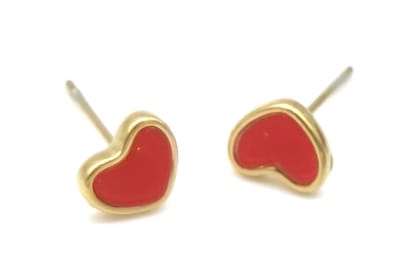 Oorbellen - oorknopjes - RVS - goudkleurig - rood - hartjes - liefde - amour - hip - trendy - tijdloos - chique - feest - cadeau - dames - vrouwen – valentijn – cadeau