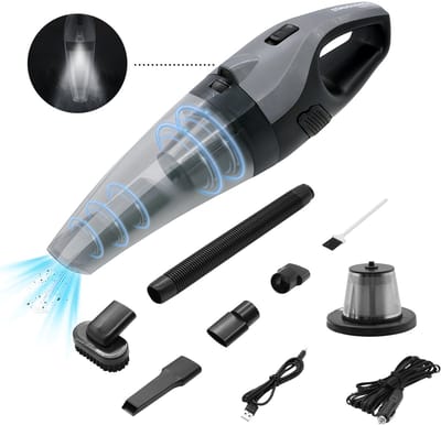 STAUS&BACH Kruimelzuiger met licht - Kruimeldief snoerloos - Handstofzuiger voor auto - SuperNova - Zwart/Grijs