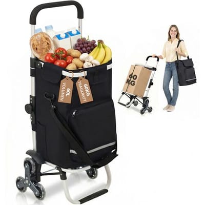 Sekey 60L Boodschappentrolley Met Traploopfunctie, 3-in-1 Opvouwbare Boodschappenkar, Opvouwbare Hackenporsche Boodschappentrolley, Hackenporsche Met
