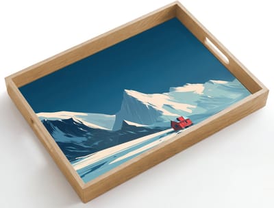 Dienblad hout 50x35 cm - Schootdienblad - Huis - Berglandschap - Sneeuw - Borrelplank rechthoek - Plateau dienbladen