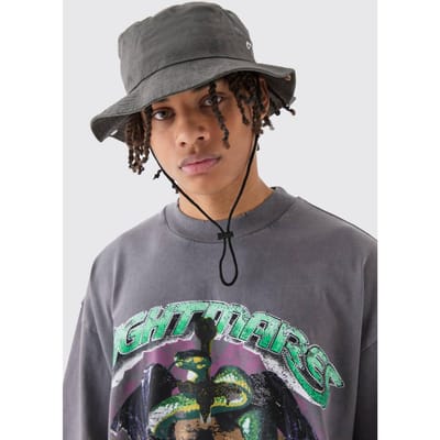 Bedrukte tie dye boonie hoed in zwart | Black