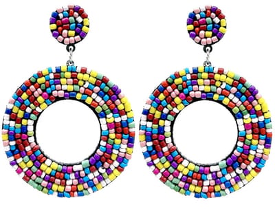 Statement Oorbellen Rond - Kralen - 7 cm - Multicolor