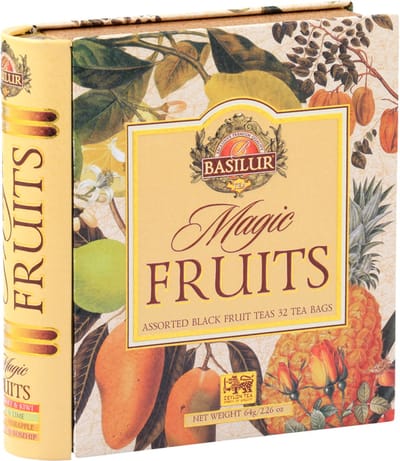 BASILUR - Een mengsel van zwarte vruchtenthee in zakjes, in een decoratief blikje, 32x2g