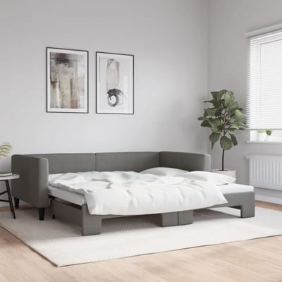 vidaXL - Slaapbank - met - onderschuifbed - 100x200 - cm - stof - donkergrijs